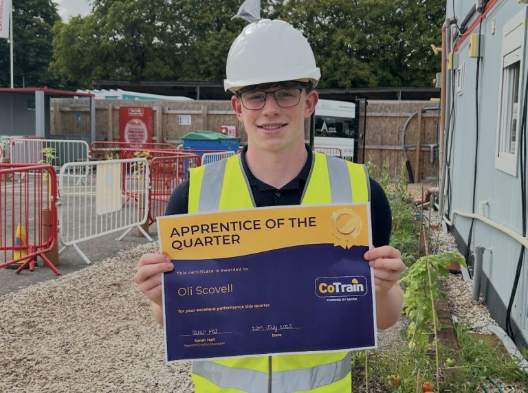CoTrain apprentice Oli Scovell with his Apprentice of the Quarter certificate